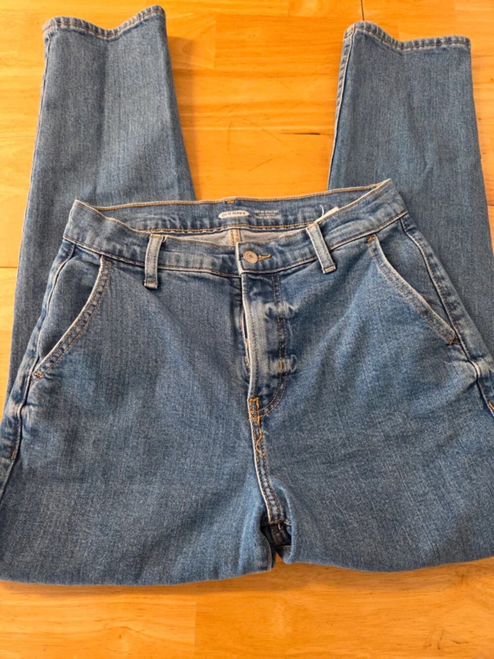 Old Navy Sky Hi Straight Jeans Women 4 Extra High Rise Stretch Blue Denim
